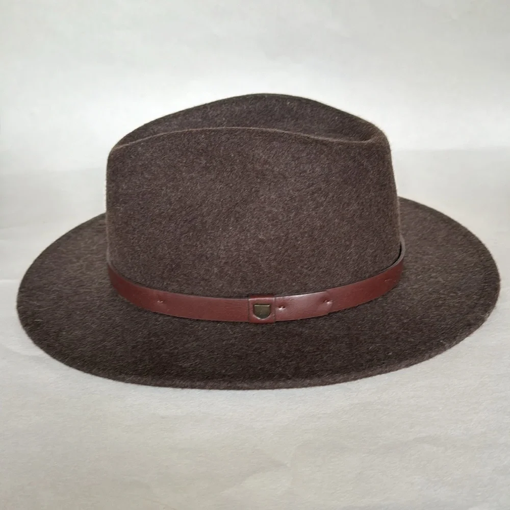 BRIXTON CLASSICS MESSER FEDORA Hat Brown Wool Faux Leather Band Sz M NWOT $75
